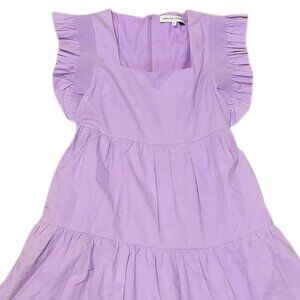 English Factory Lavender Purple Tiered Ruffle Sleeve Dress XS Cotton Blend